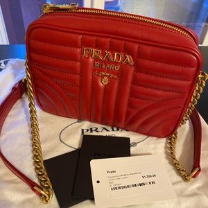 Authentic Prada Red & Gold Diagramme shoulder bag